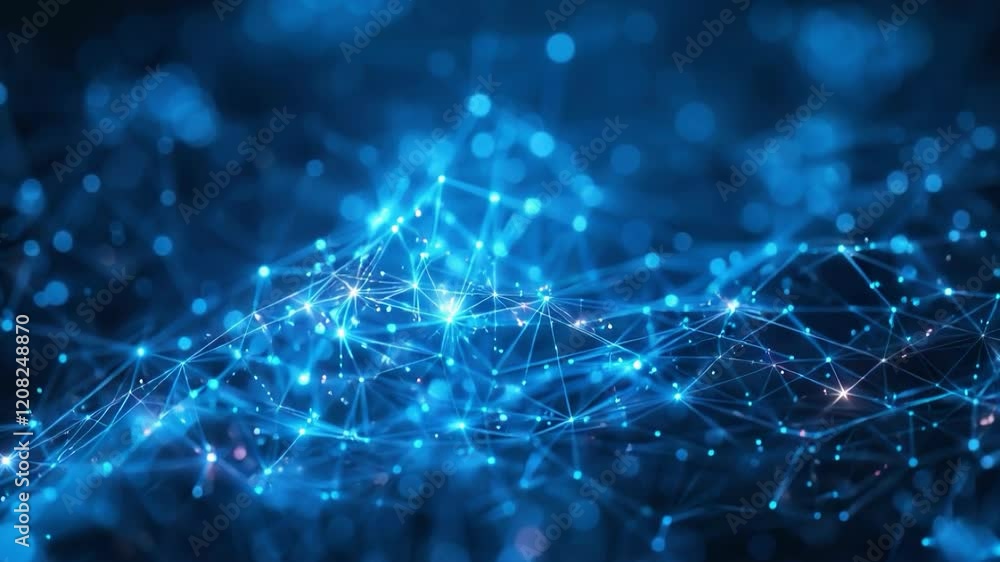 Wall mural video with an abstract network of glowing dots and lines on a dark background. ideal for backgrounds