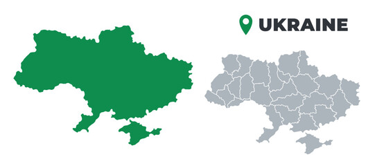 Ukraine map simple flat outline vector set