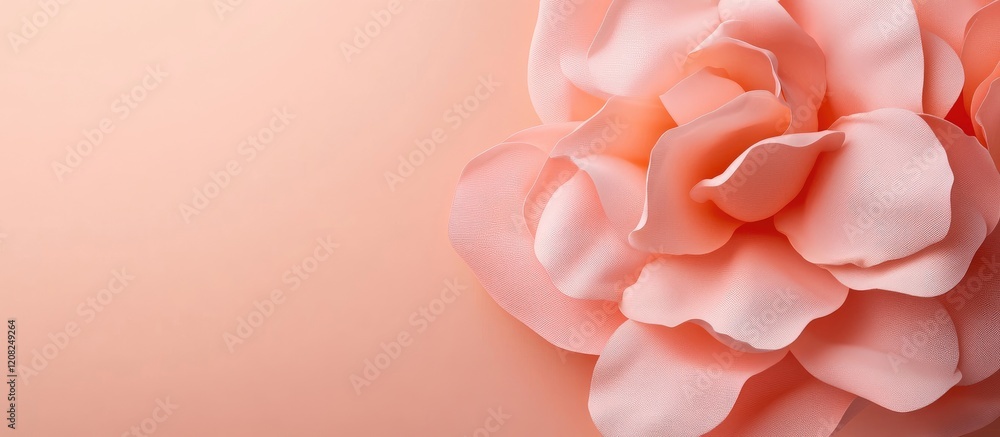 Poster soft peach tones with subtle rose accents featuring a delicate floral arrangement and empty negative