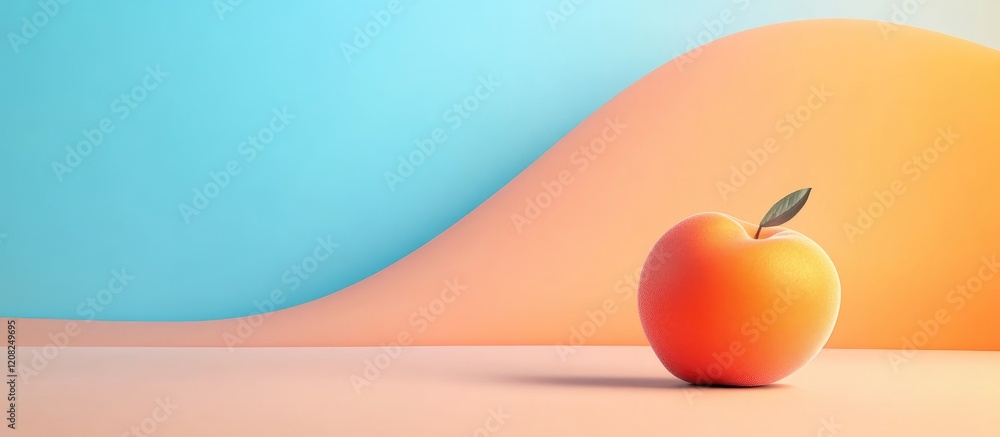 Aufkleber peach on soft blue and orange gradient background minimalist eco style with leaf and blank space for