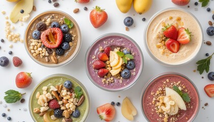 Colorful bowls of fresh food on a white table
