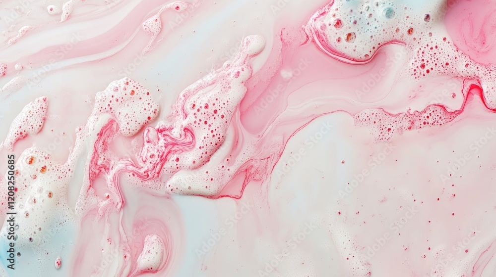 Poster pink ink swirling in creamy milk surface creating an abstract and vibrant texture for artistic backg