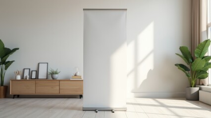 Pull-Up Banner Mockup, Stylish office with a focus on a pull-up banner photorealistic