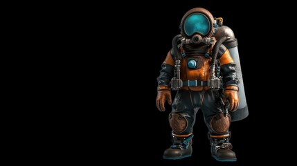 A detailed illustration of a futuristic deep-sea diver in an advanced suit.