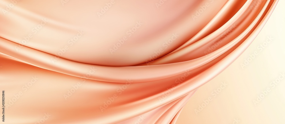 Poster peach satin silk fabric with soft sheen and smooth flowing drapes on a subtle cream background for e