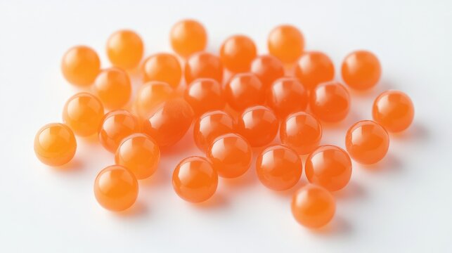 Orange Gum Health Capsules on White Background with Soft Focus, Circular Soft Gel Supplements, Dietary Wellness Products, High-Quality Image