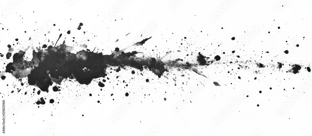 Poster black and gray ink splashes on clean white textured paper background creating a dynamic grunge eleme