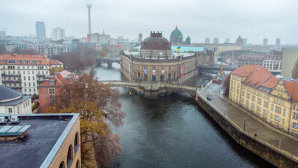 Aerial view on  Bode-Museum in Berlin and Spree river  and Fernsehturm © Marat Lala