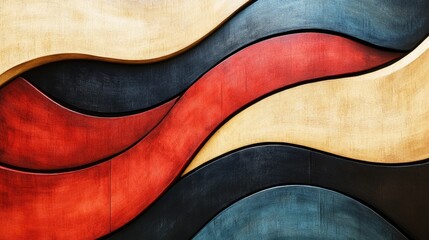 Abstract three dimensional pattern of painted curved wood strips in vibrant colors creating a textured background design for artistic applications