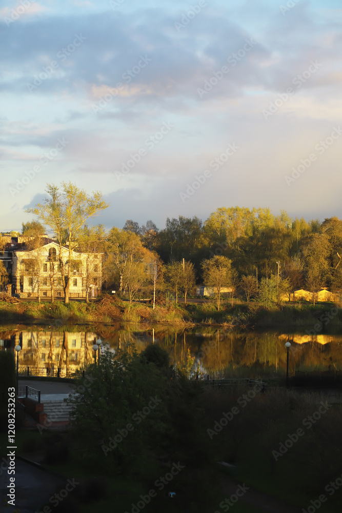 Poster Summer landscape, lush green vegetation and nature.