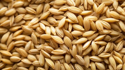 Paddy rice seeds close-up on a wooden surface showcasing their rich texture and natural color for agricultural and farming themes.