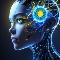 Obraz premium Side view of a humanoid head , representing futuristic technology and artificial intelligence.