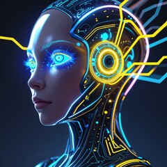  Side view of a humanoid head , representing futuristic technology and artificial intelligence.