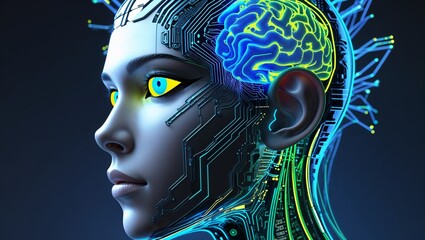 Obraz premium Side view of a humanoid head , representing futuristic technology and artificial intelligence.