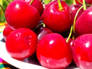 fresh cherries in the plate
