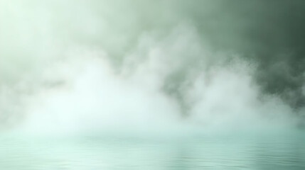 Fototapeta premium Fog settling softly into a pale mint and cream background, with diffused lighting ensuring a natural look