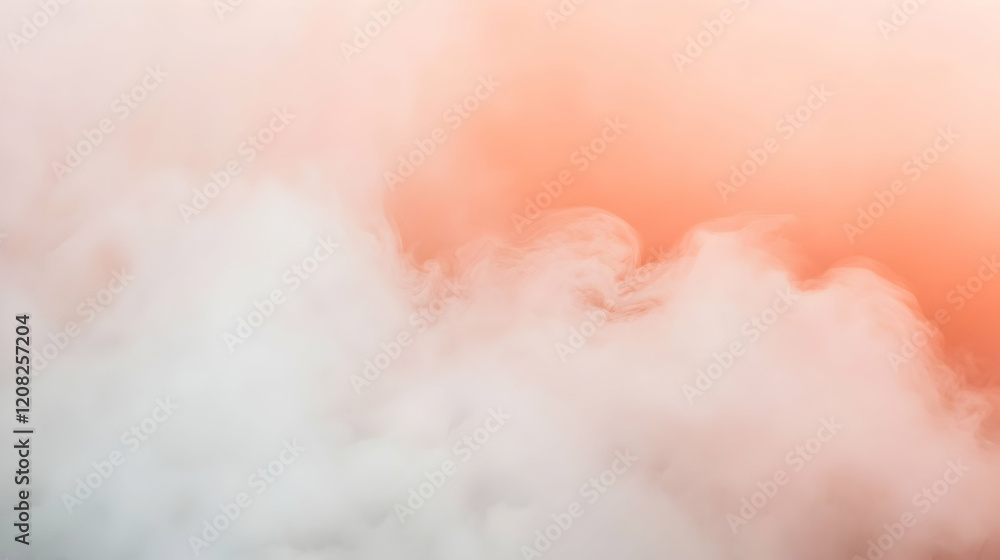 Poster fog softly blending into a pale coral and peach background, with diffused lighting creating a natura