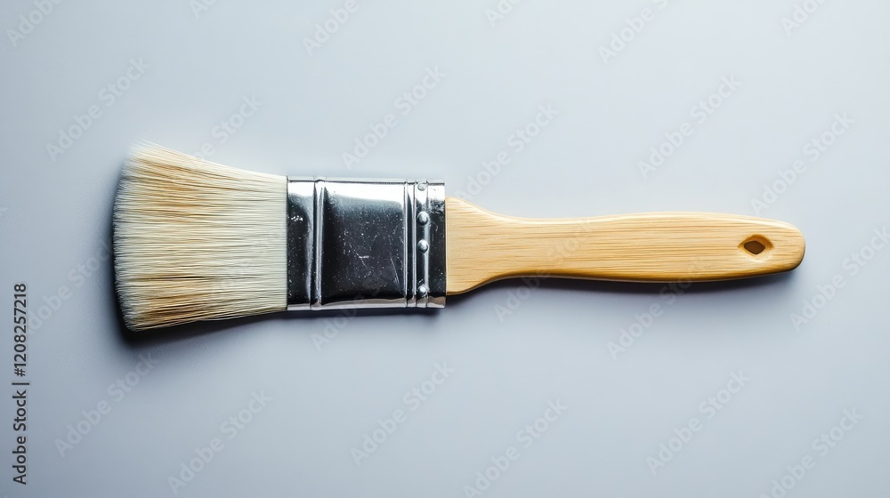 Poster paintbrush with wooden handle isolated on light background for artistic and diy projects