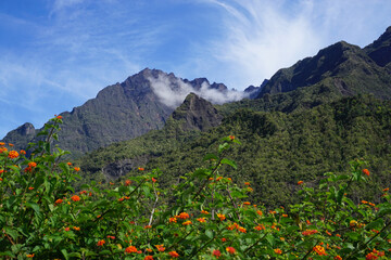 Cilaos cirque on a sunny day on the Réunion Island, France in the indian ocean