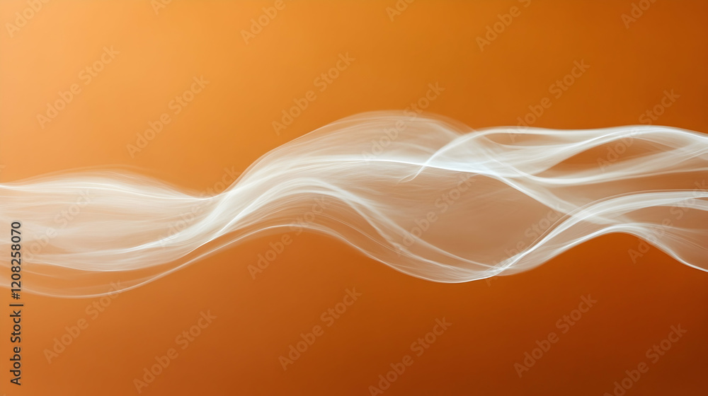 Poster mist creating a flowing motion against a solid rust orange backdrop, brightly lit to enhance texture