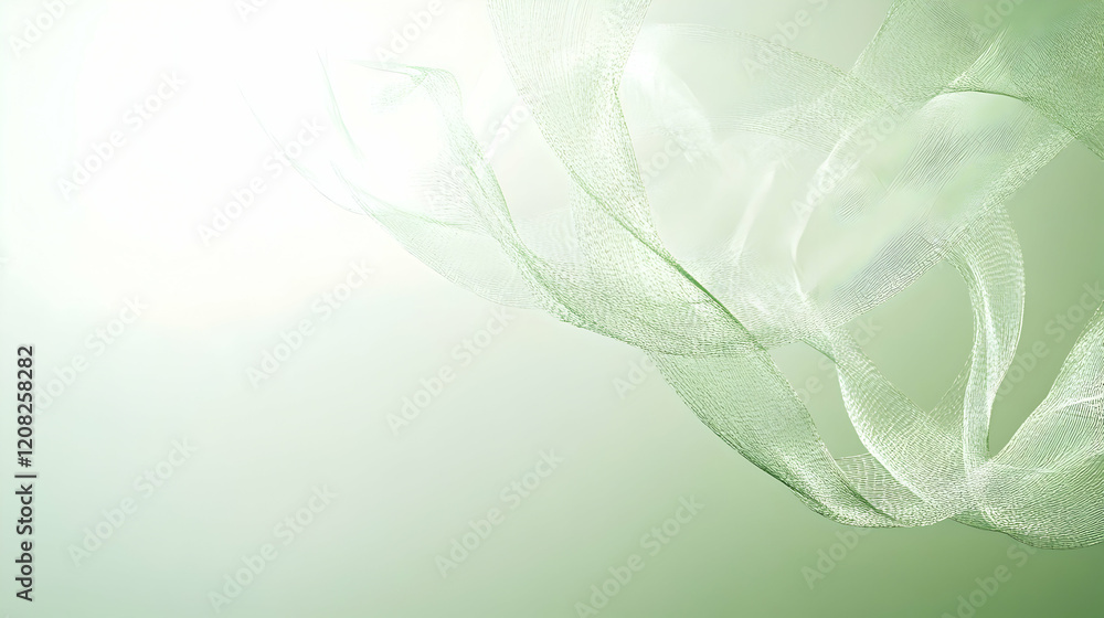 Poster mist creating intricate arcs against a solid light sage green background, brightly illuminated for d