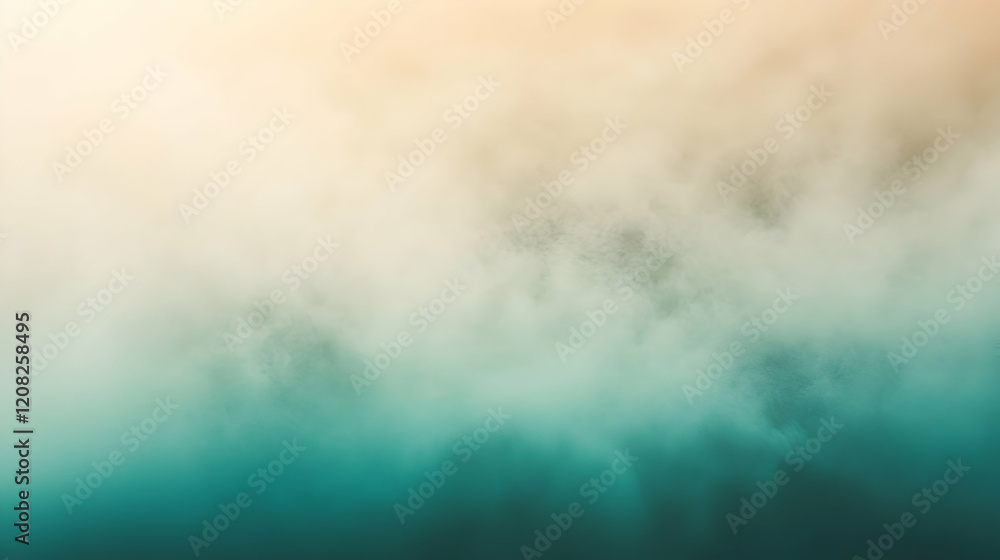 Poster mist dispersing subtly into a gradient teal and cream background, softly illuminated for smooth flow