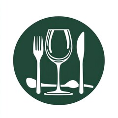 Fototapeta premium Dinnerware icons on dark green circle for restaurant, menu, and web use