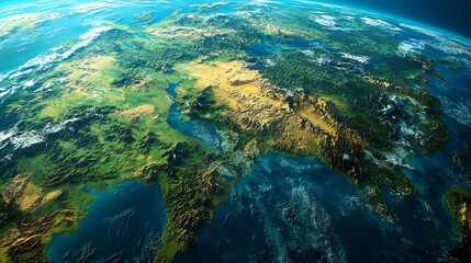Obraz premium Earths Detailed Land and Water Features from Space with Blended Topographical Elements : Generative AI