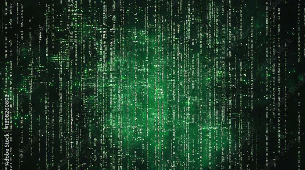Fototapete Immersive Green Matrix Code Background with Digital Patterns : Generative AI