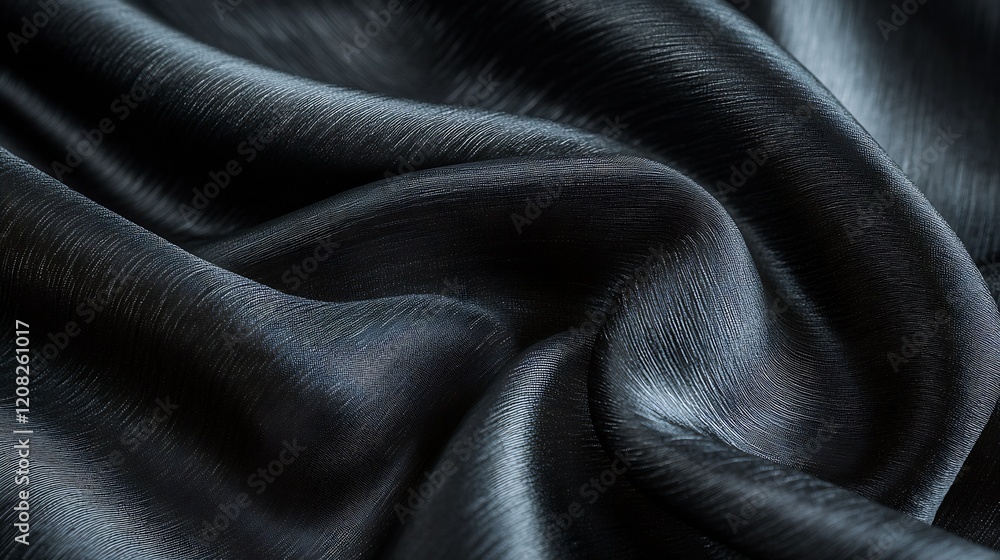 Aufkleber closeup of elegant black silk fabric with sophisticated shine and soft texture : generative ai