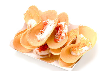 khanom bueng or thai crispy pancake isolated white background 