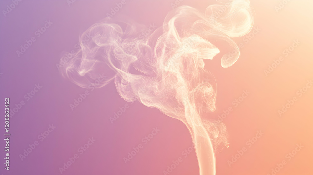 Poster steam forming soft curls against a muted lavender and peach gradient backdrop, illuminated for clari