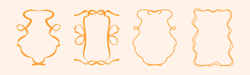 Set of trendy shapes. Doodle and hand drawn style. Retro vintage style. Shapes and figures. Quote. Minimalist trendy modern design. Curve bow and ribbon. Swirl line. Decoration. 