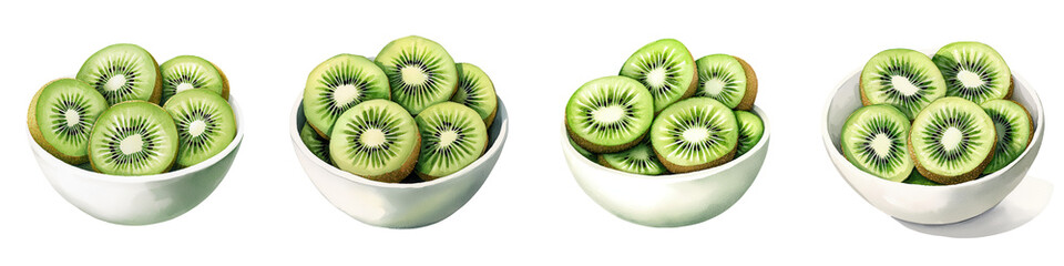 Watercolor Composition of Bowls with Kiwi Slices