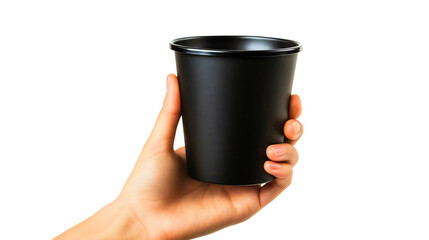 Sleek black disposable coffee cup with a smooth surface and minimalistic design, perfect for modern kitchenware, event planning, and stylish everyday use