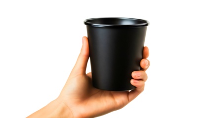 Sleek black disposable coffee cup with a smooth surface and minimalistic design, perfect for modern kitchenware, event planning, and stylish everyday use