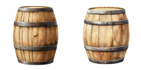 Obraz premium Vintage Wooden Barrels Watercolor Painting