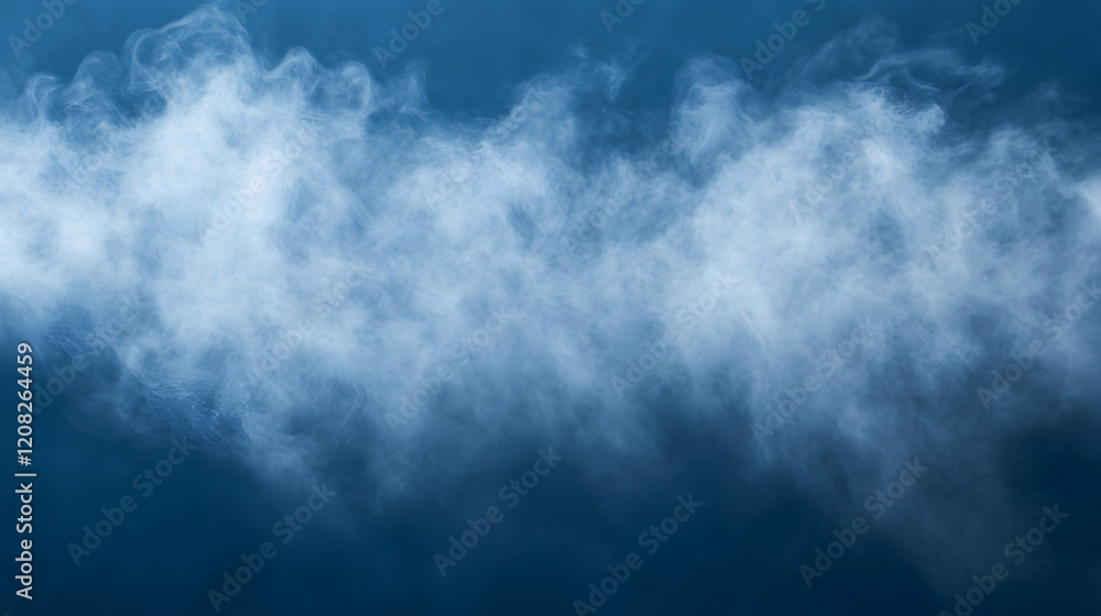 Aufkleber thin mist creating abstract patterns against a solid steel blue background, evenly lit for sharp tex