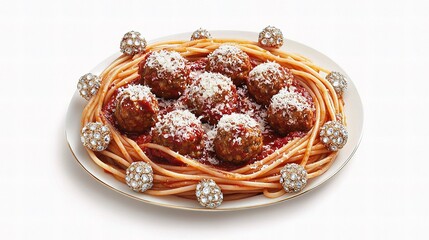 Plate of Spaghetti with Marinara Sauce and Juicy Meatballs