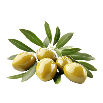 recommend clip art: Green olives with leaves on a branch isolated on white or transparent background