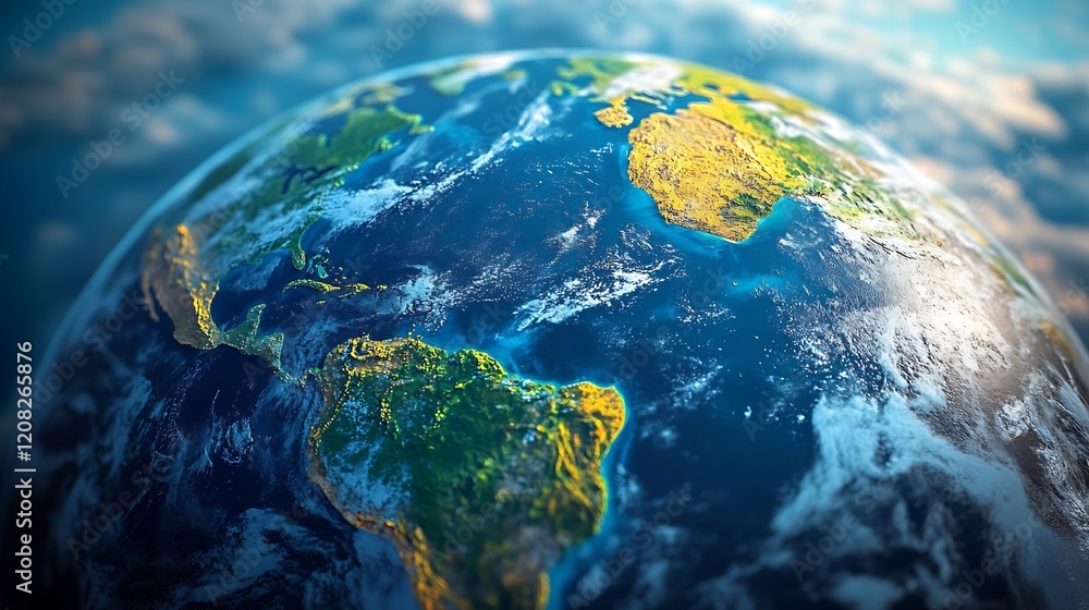 Poster close-up view of earth from space highlighting continents and oceans : generative ai