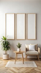 Fototapeta premium Modern living room interior background, wall mockup, 3d render