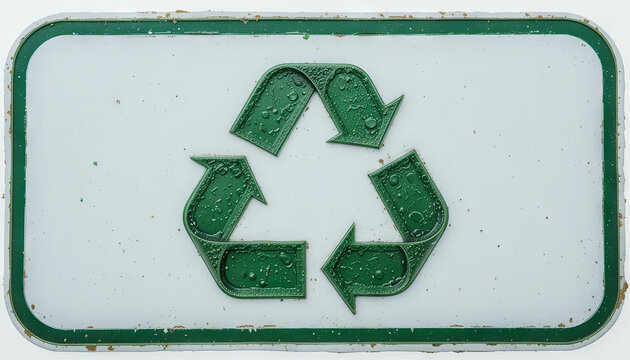 A durable recycling sign showcases a green recycling symbol, highlighting the importance of sustainable practices. This visual serves as a reminder for waste reduction and responsible disposal