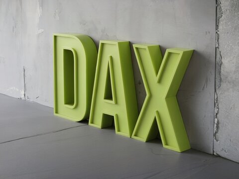Stylized red DAX Lettering in Bold Red Against a Textured Wall Surface Symbolizing an Increase in German Stock Markets