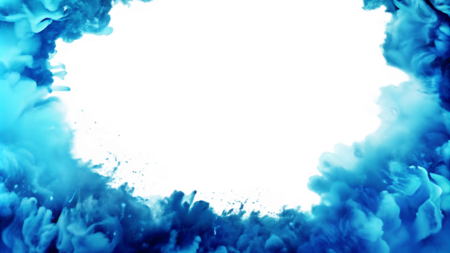 A blue smoke explosion border isolated on white background PNG.AI GENERATED