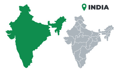 India map simple flat outline vector set