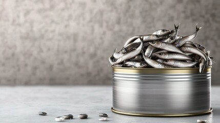 Realistic Depiction of Anchovies Overflowing from an Open Tin