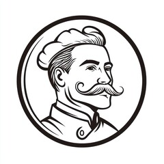 Line art of a chef with a mustache in a circle, suitable for food-related logo or decoration