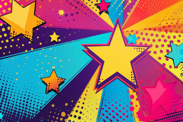 Star pop art beam and motion. Cartoon creative explosion. Vintage halftone popart effect. Abstract magic bubble illustration. Colorful comic book template. Flash burst wallpaper