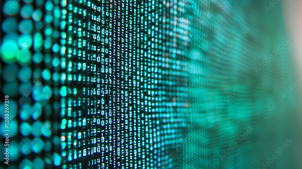 Aufkleber Abstract digital turquoise data waves pattern on a screen macro view : Generative AI